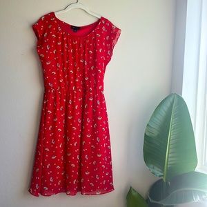 Red floral a-line dress